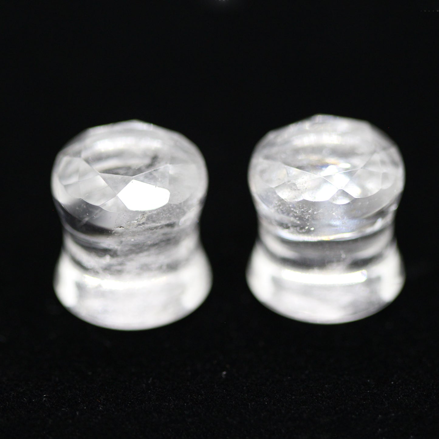Clear Quartz Double Flare Faceted Plugs