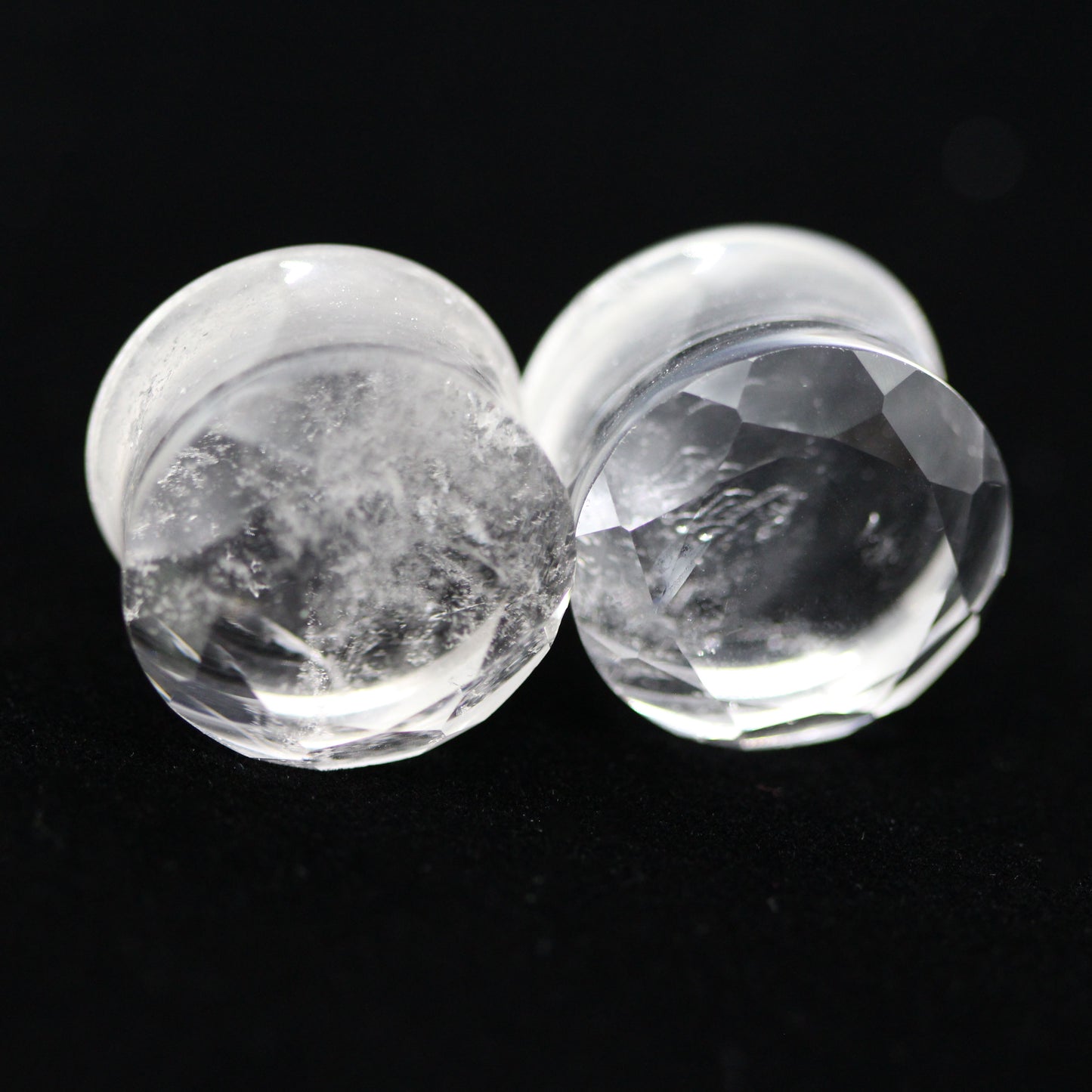Clear Quartz Double Flare Faceted Plugs
