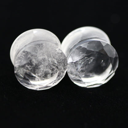 Clear Quartz Double Flare Faceted Plugs