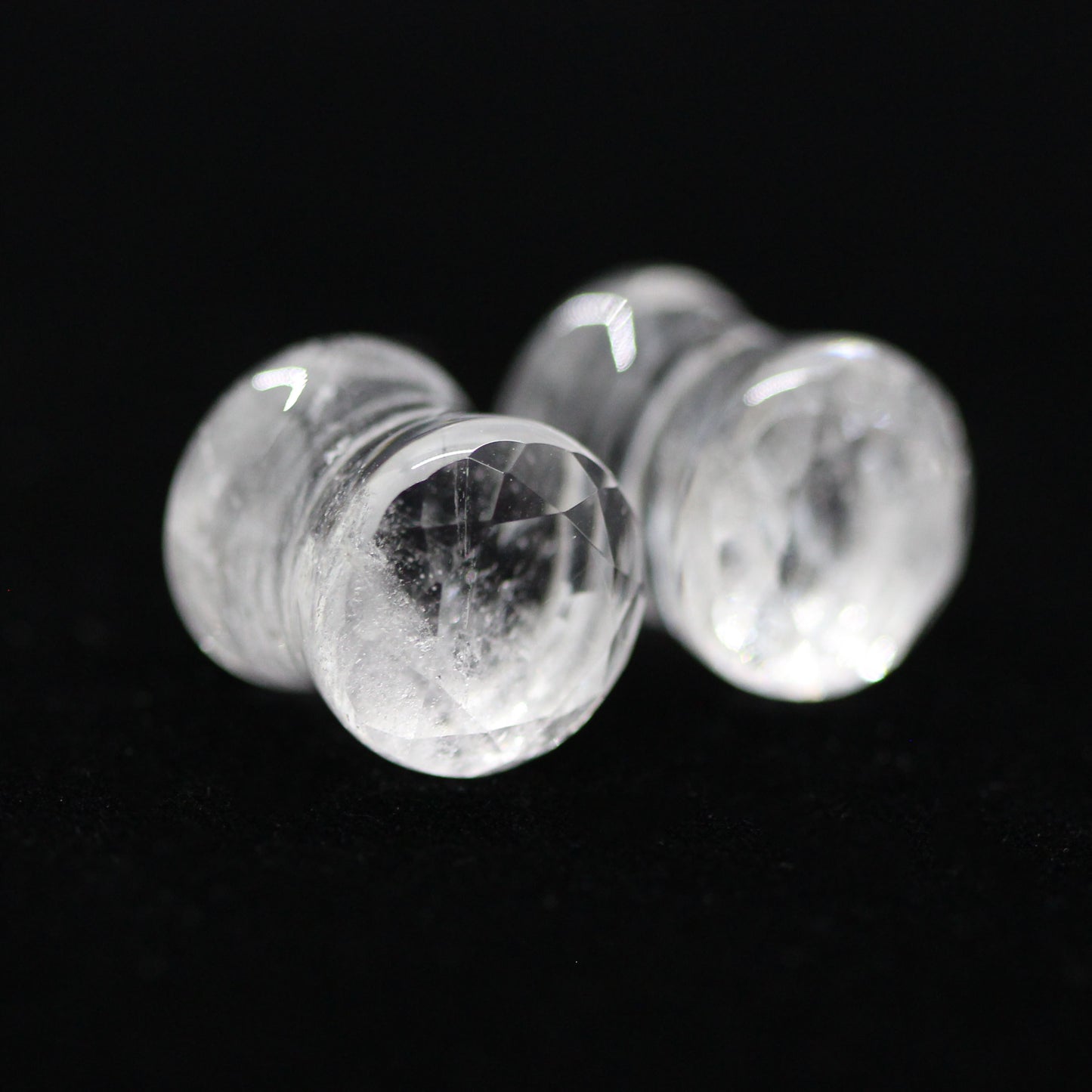 Clear Quartz Double Flare Faceted Plugs