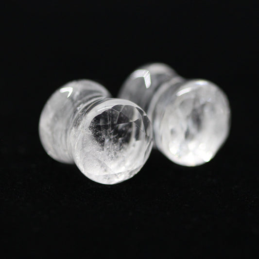 Clear Quartz Double Flare Faceted Plugs