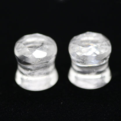 Clear Quartz Double Flare Faceted Plugs